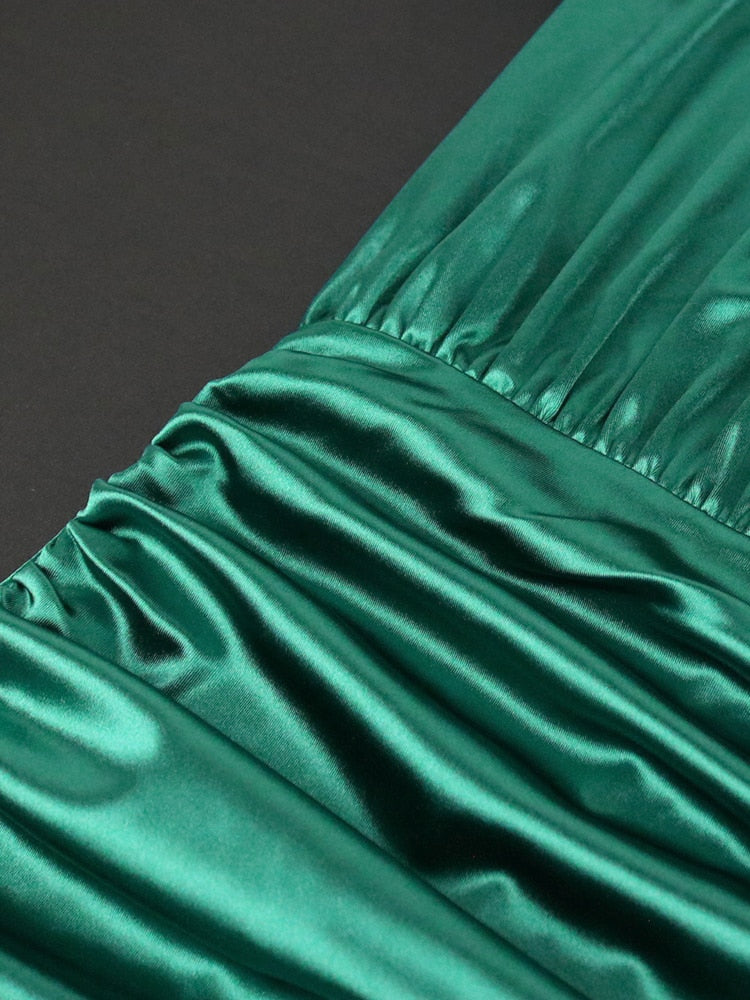 Satin Green Plus Bodycon Elastic Smocked Midi Dress to 4X