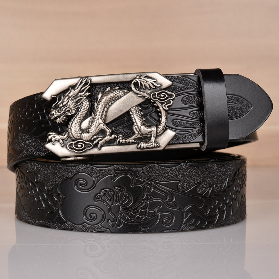 Men's Gothic Black Metal V Lion Dragon Leather Belt