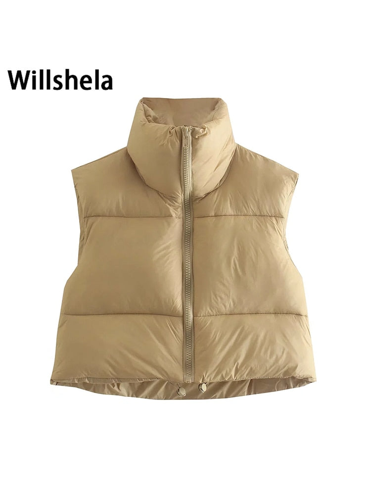 Cropped Ladies Puffer Sleeveless Ladies Down Mini Vest-9 Colors