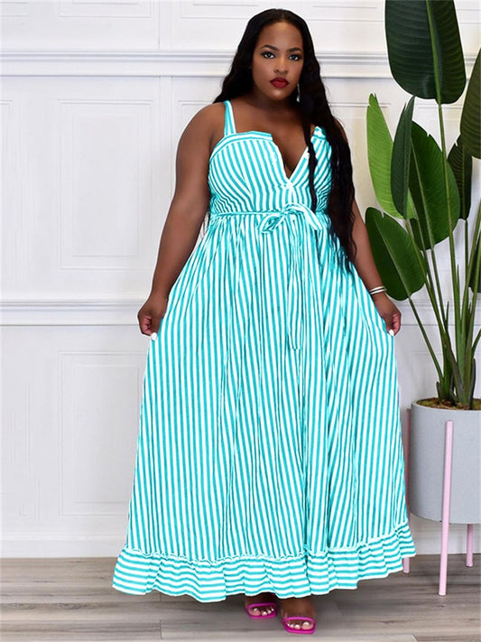 Striped Sash Loose Maxi Dress