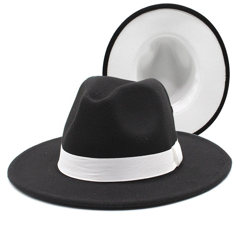 Patchwork Wide Brim Two Tone Felt Fedora Hat