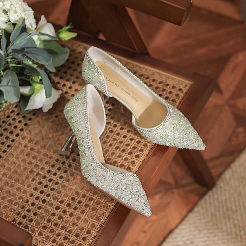 Crystal Elegant Pointed Toe Low Heel Bridal/Wedding/Party Pumps