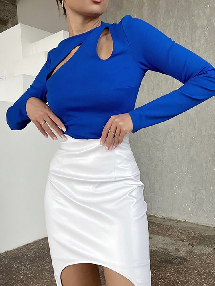 Cut-Out Long Sleeve Ladies Crop Top