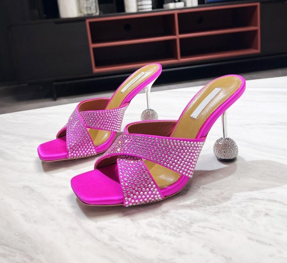 Square Toe Cross Tie Diamond Heel Sandals