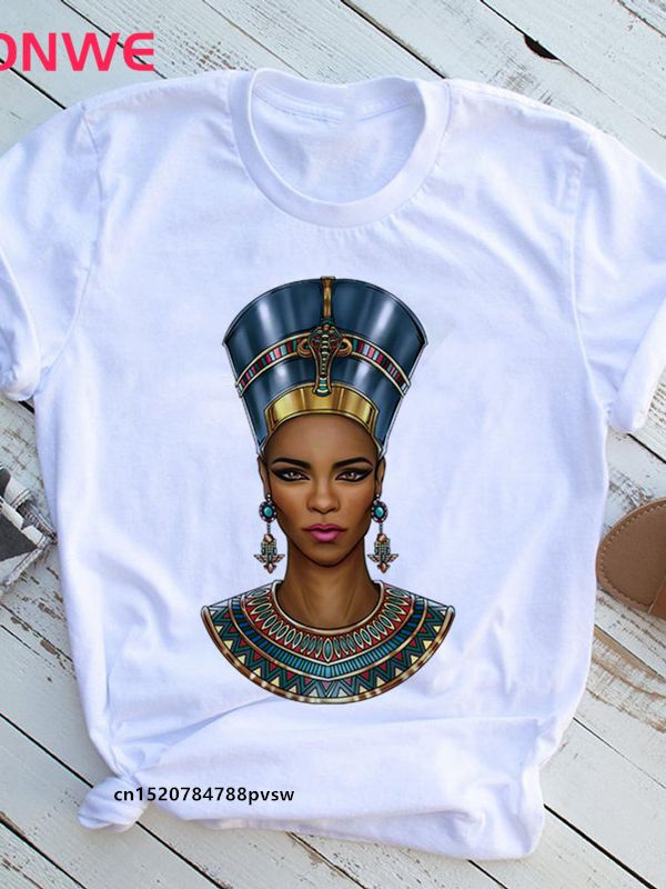 Women's African White T-Shirt Girl Black Queen Lip T-Shirt