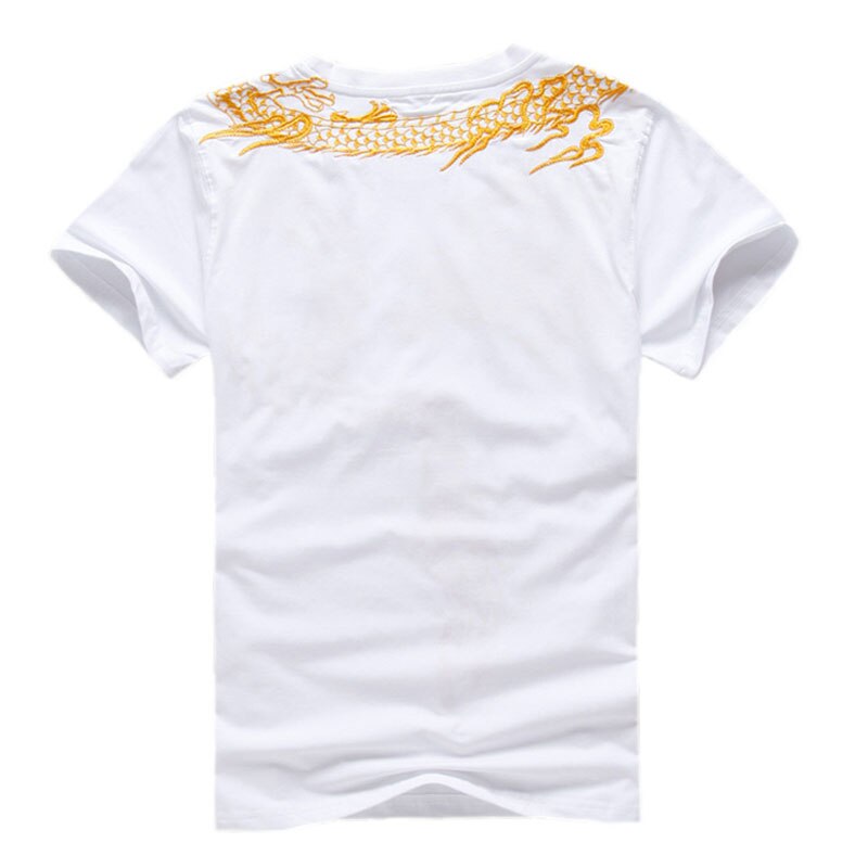 Men's Golden Dragon Embroidered Chinese Cotton T-Shirt