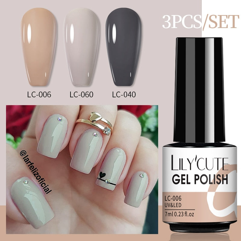 3 Piece Gel Polish Set: Winter Color Glitter Sequin Matte Effect Gel, Long Lasting Base Top Coat Nail Art Design