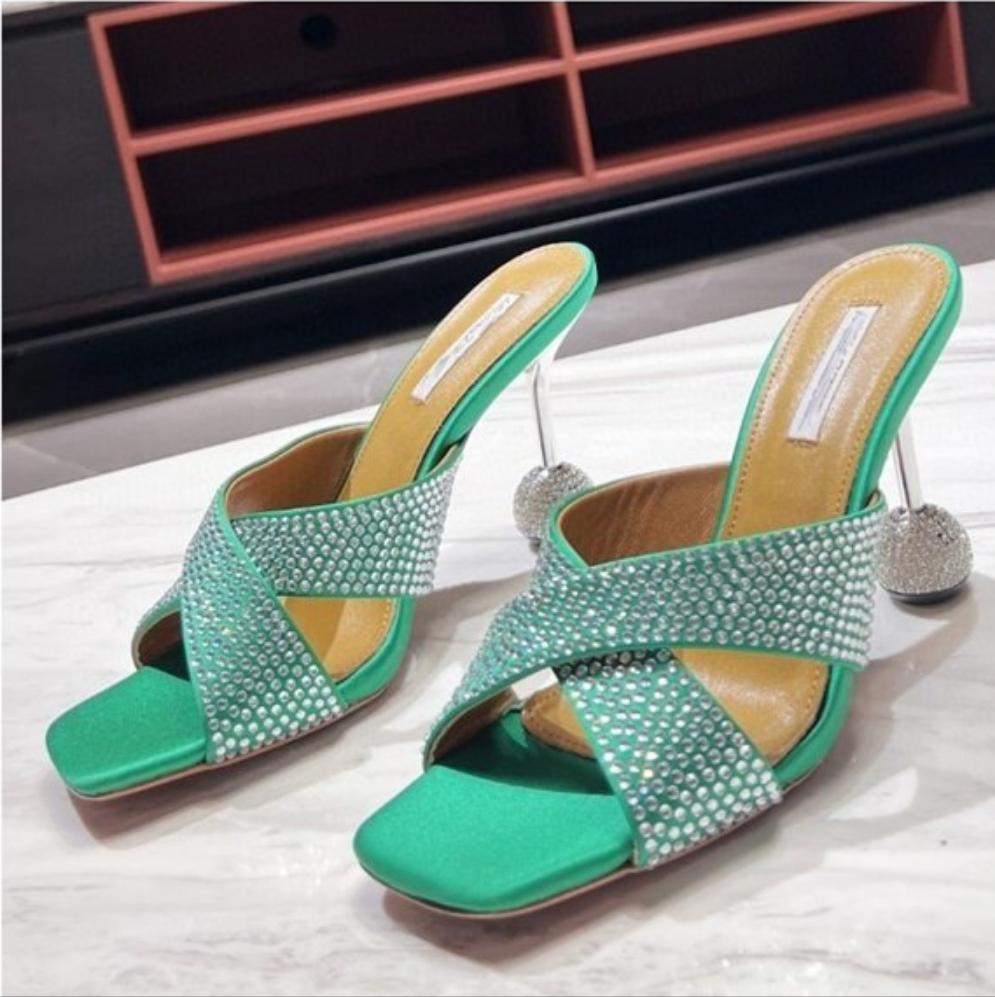 Square Toe Cross Tie Diamond Heel Sandals