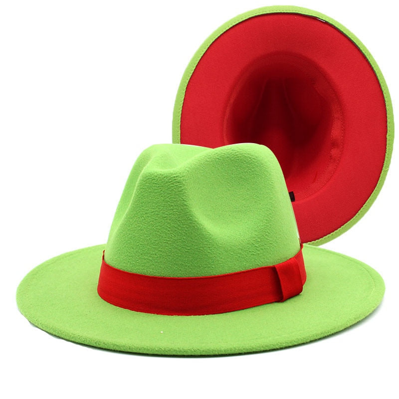 Patchwork Wide Brim Two Tone Felt Fedora Hat