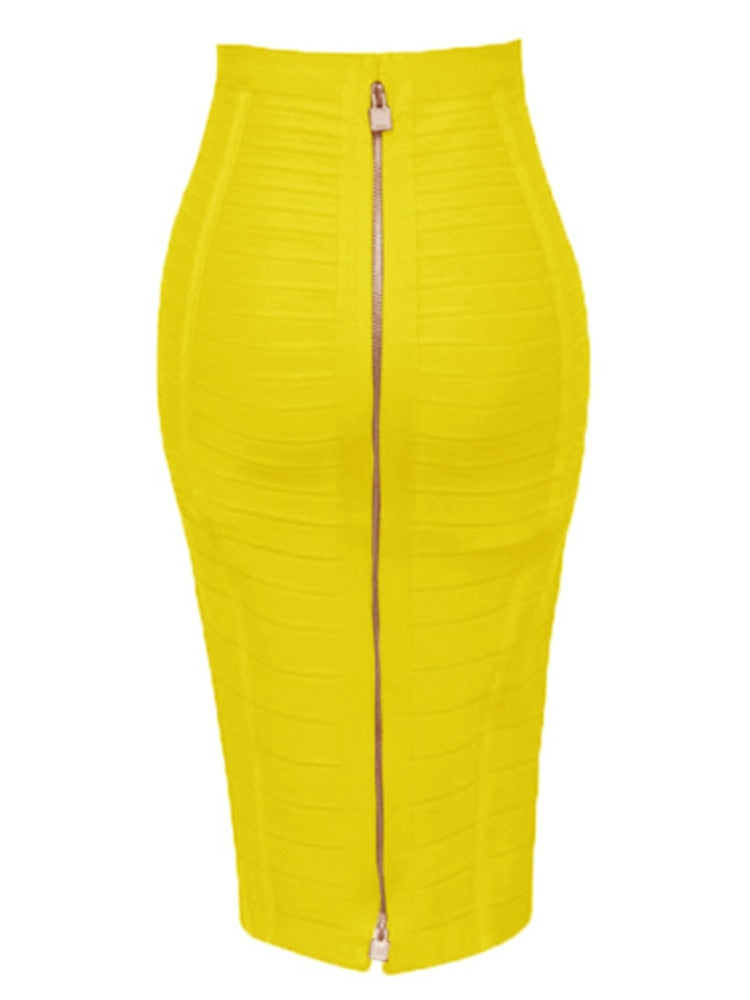 Solid Zipper Back Bandage Elastic Maxi Pencil Skirt