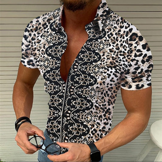 Ethnic Men's Print Stand Collar Short Sleeve Loose Hawaiian Shirt