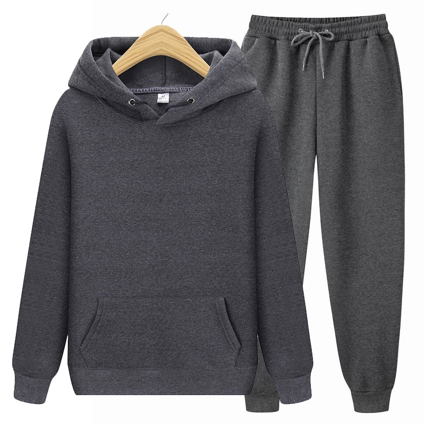 Men's Solid Color Hoodie + Pants 2-Piece Sweatsuit