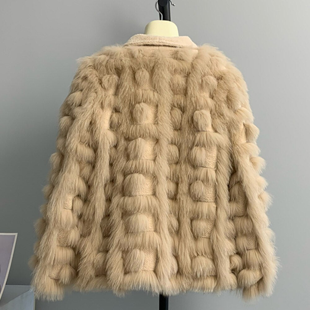 Genuine Fox Fur Ladies Knitted Cardigan Jacket