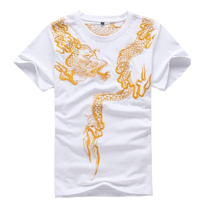 Men's Golden Dragon Embroidered Chinese Cotton T-Shirt