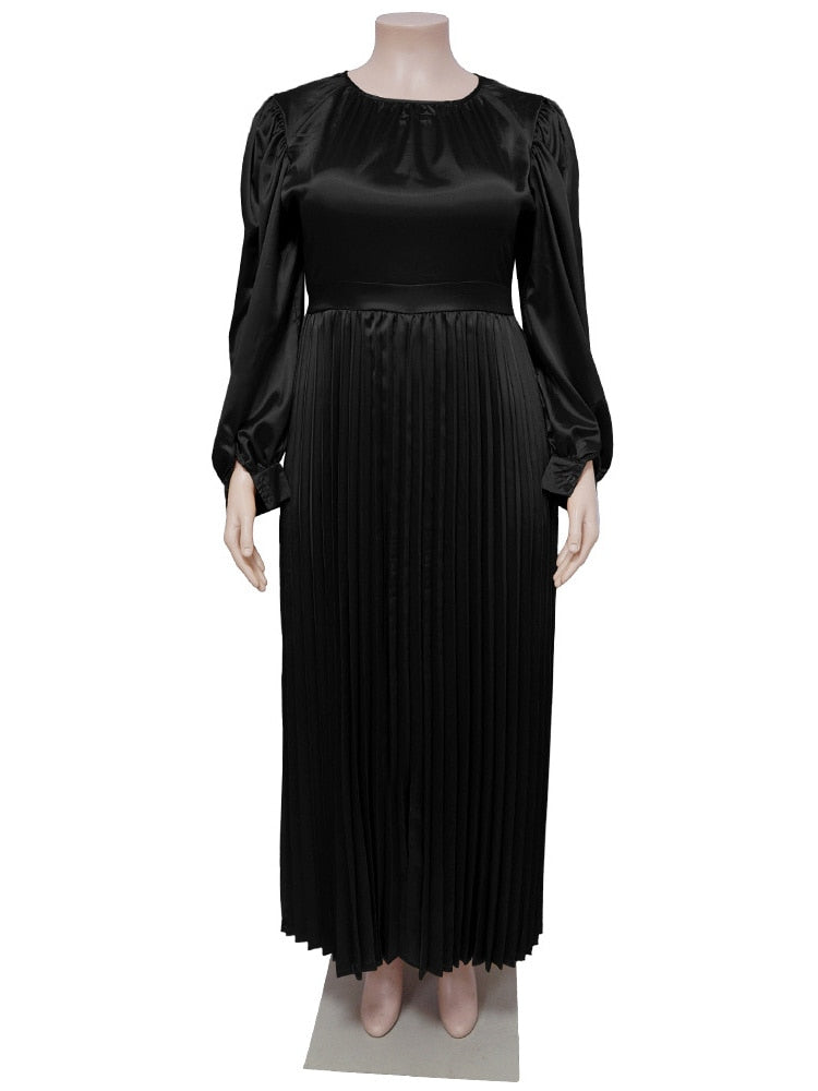 O-Neck Pleated Elegant Maxi Dress Plus to 5X