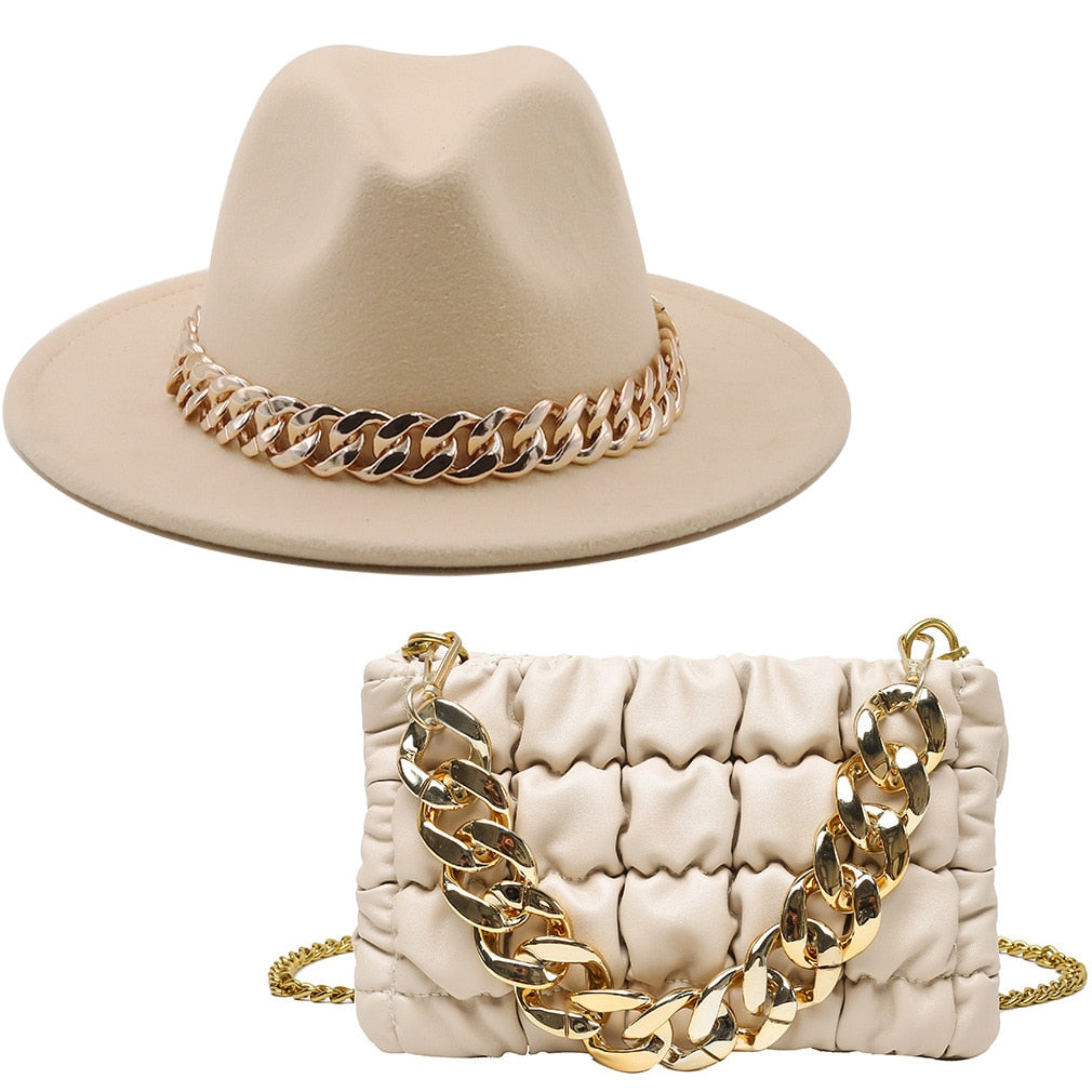 Fedora Gold Chain Hat & Purse Set