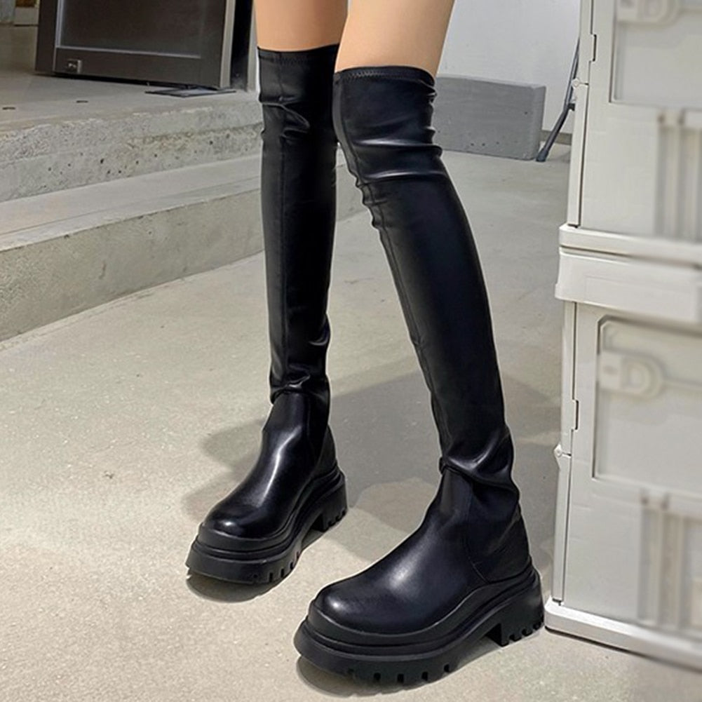 Soft Platform Thigh High Chunky Heel Over The Knee Women's Boots