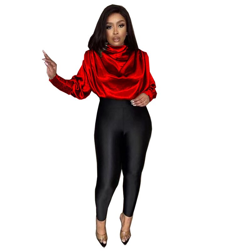 Draped Satin Women's Long Sleeve Blouse