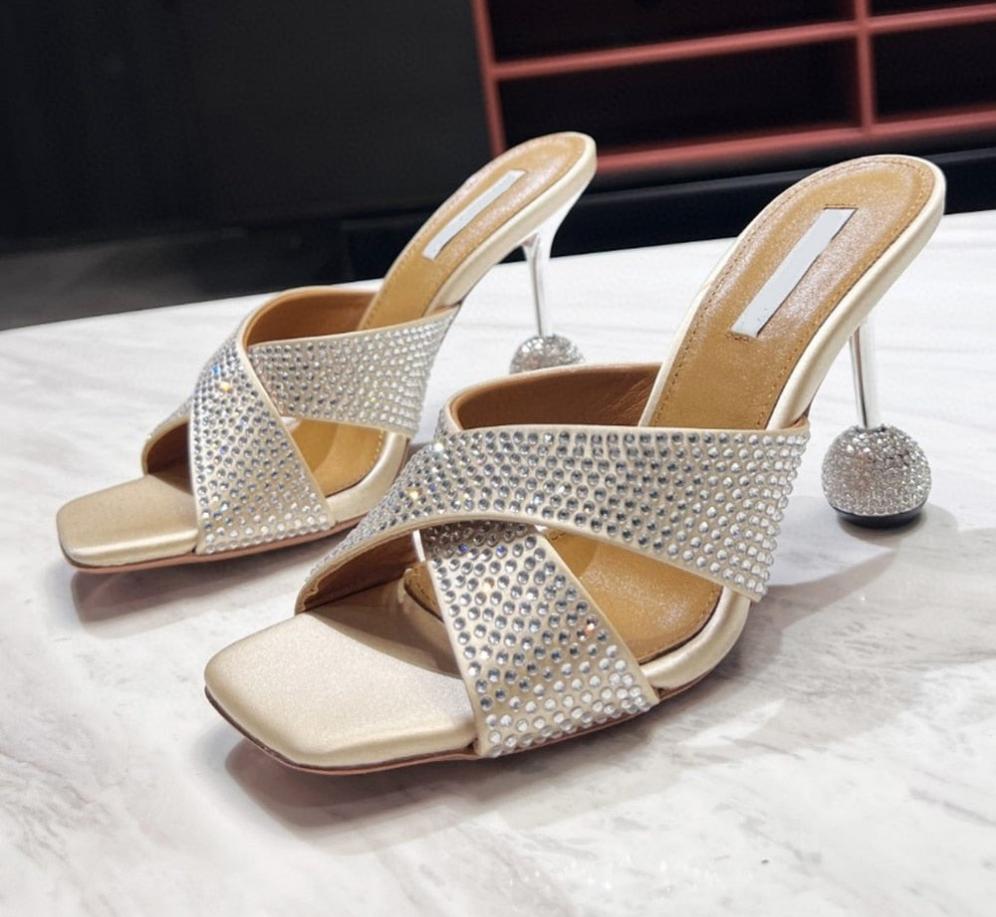 Square Toe Cross Tie Diamond Heel Sandals