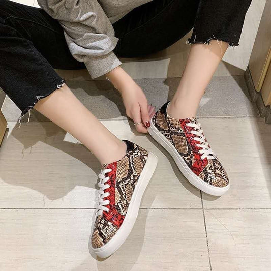 Women's Serpentine Snake Print PU Leather Vulcanized Sneakers