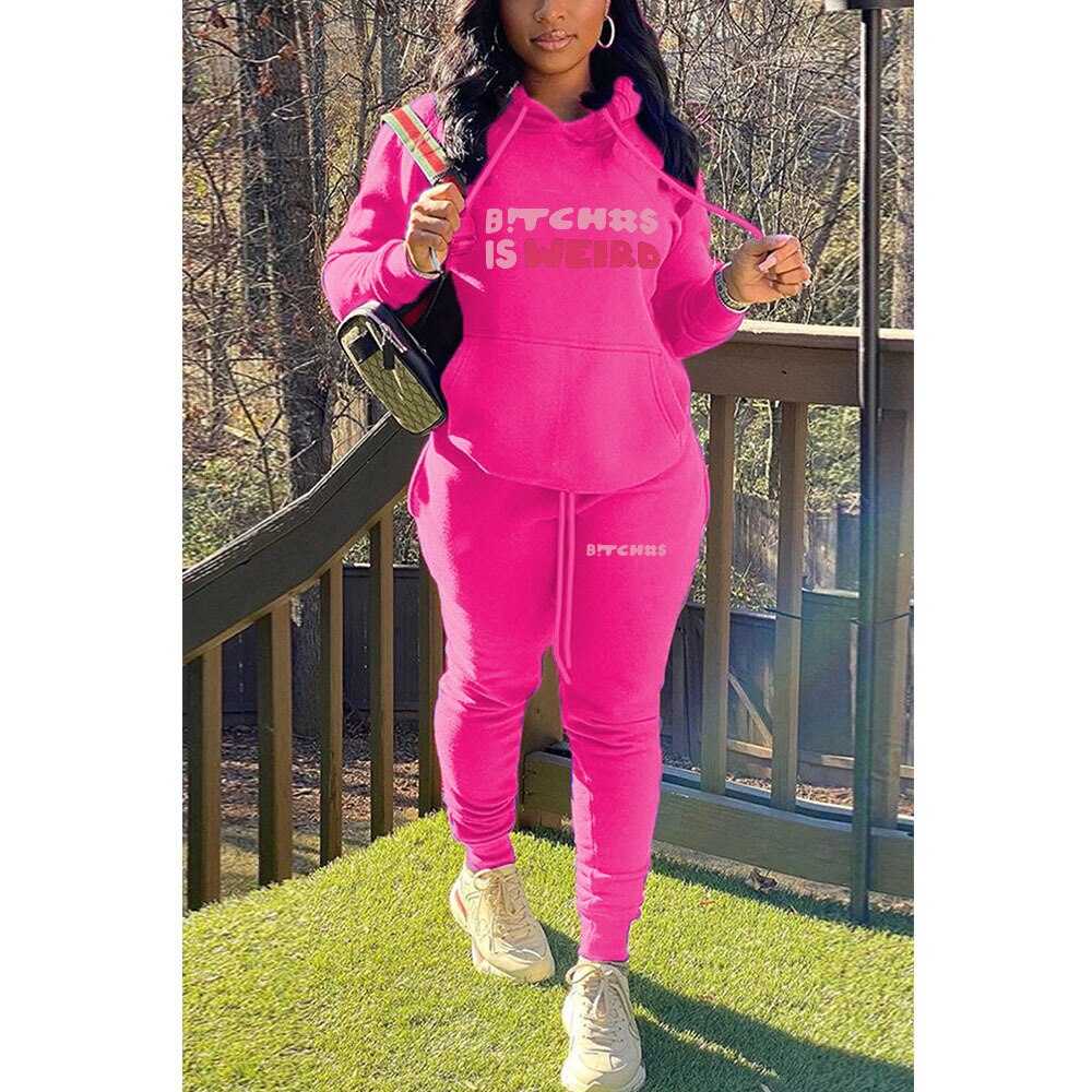 "B%&tches Is Wierd" Printed Women's Hoodie + Sweatpants Tracksuit to 5X Plus Size