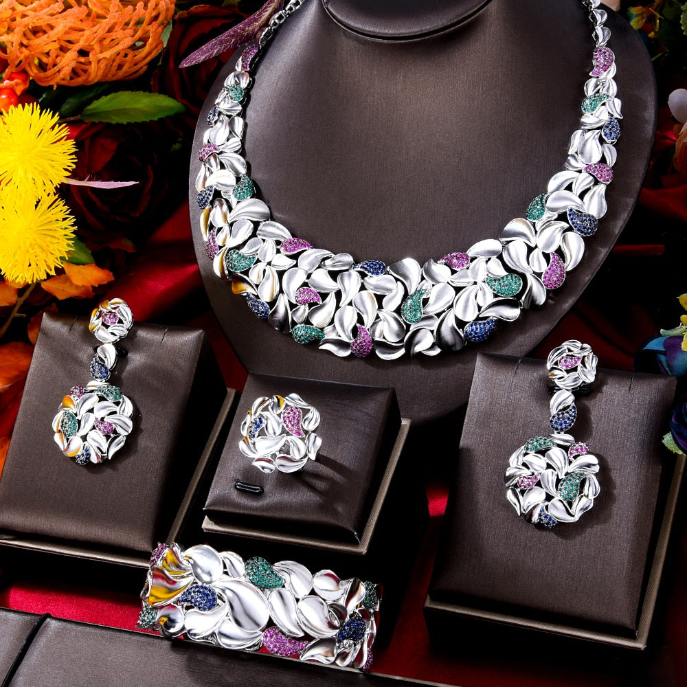 Formal Zircon Crystal Dubai Bridal Jewelry Set Gift