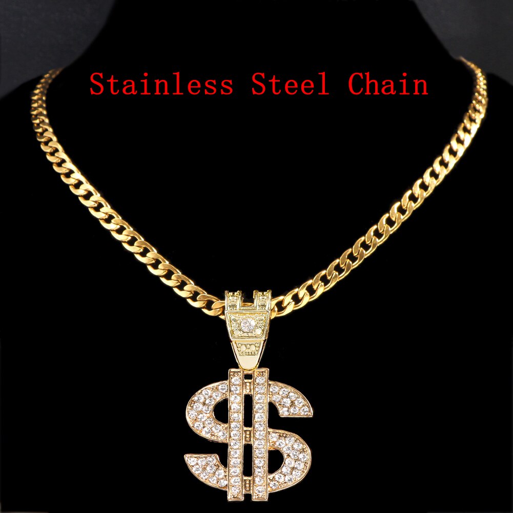 Dollar Sign Pendant Necklace 13mm Cuban Link Chain Necklace