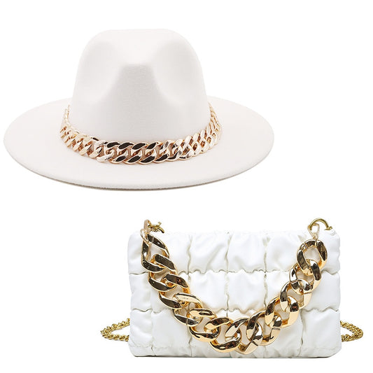 Fedora Gold Chain Hat & Purse Set