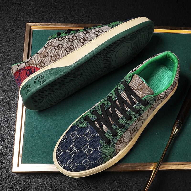 Men's Replica High End Monogram Lucky Green G Print Lace Up Sneakers