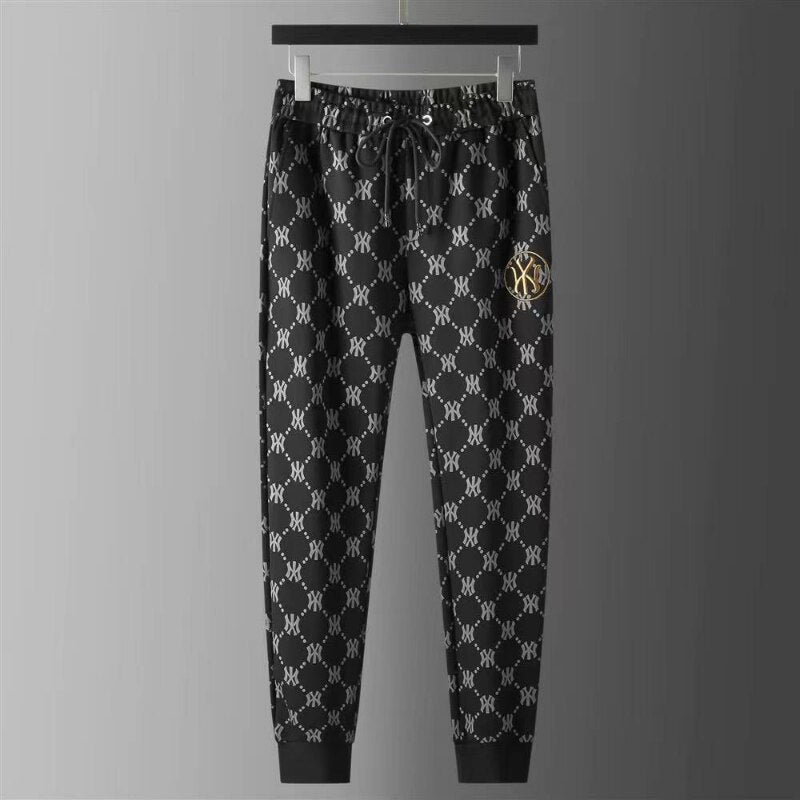 Men's Designer Monogram Print O-Neck Long Sleeve Zipper Jacket + Matching Sweatpants Tracksuit