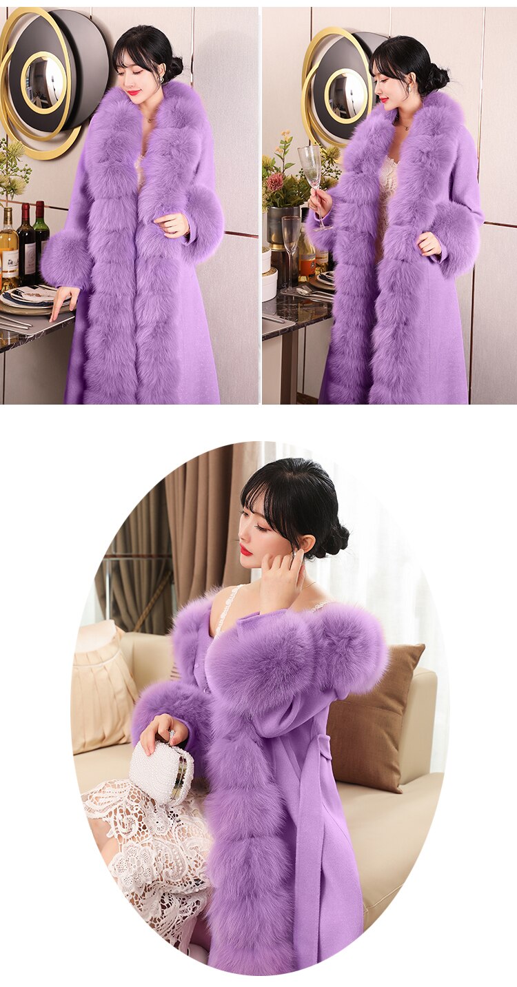 Double-Sided Cashmere Detachable Fox Fur Collar X-Long Coat