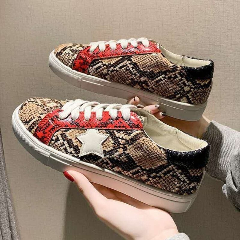 Women's Serpentine Snake Print PU Leather Vulcanized Sneakers