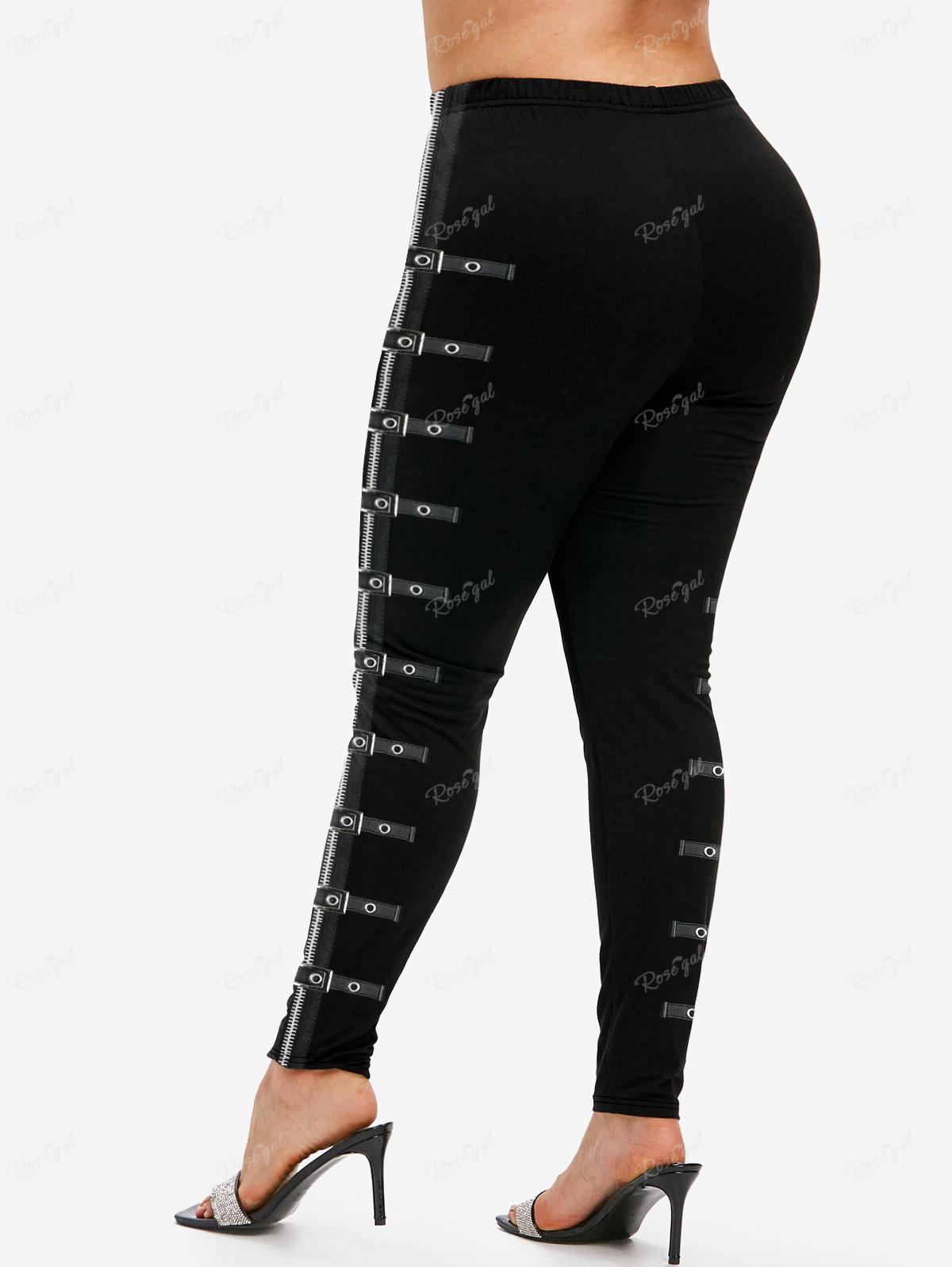 Gothic 3D Zipper Buckles Printed Oversized Skinny Leggings