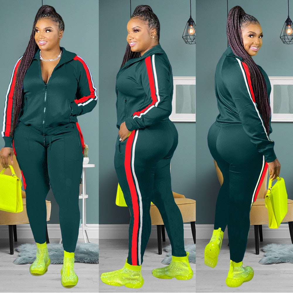 Women's Zipper Top Side Striped Tracksuit to 4X