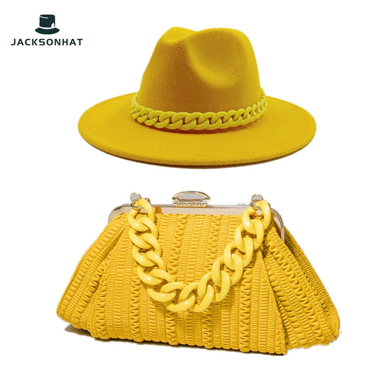 Fedora Chain Link Straw Hat + Chain Link Purse Set