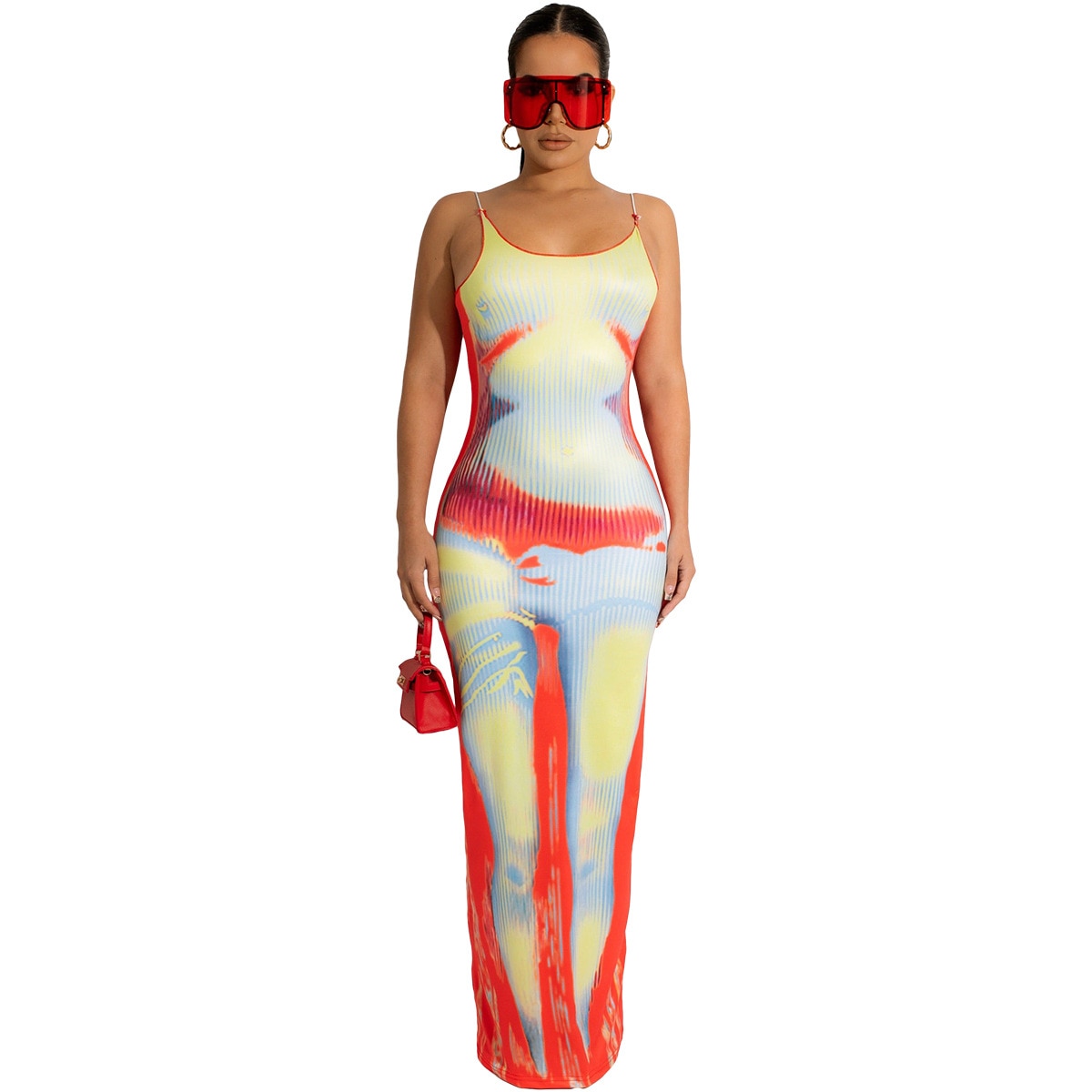 3D Printed Sleeveless O-Neck Bodycon Midi OR Maxi Dress