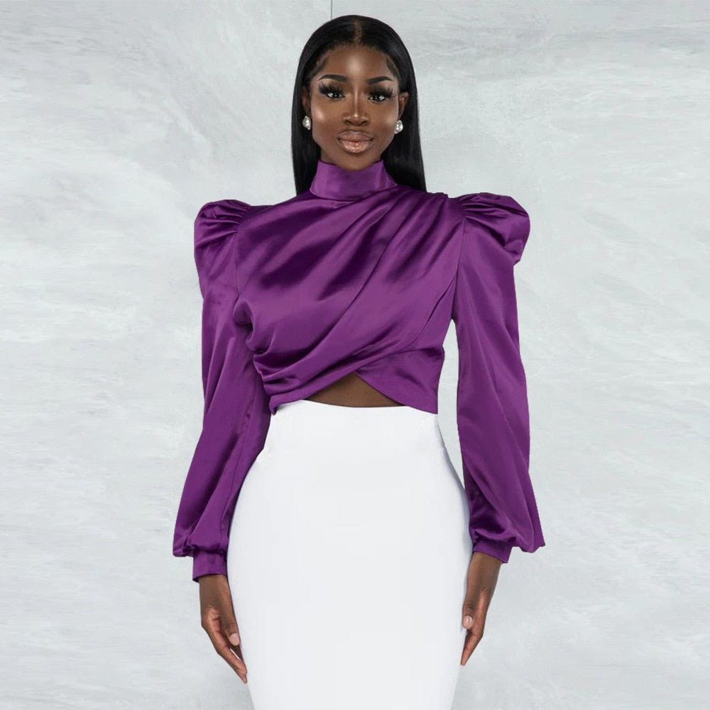 Draped Satin Women's Long Sleeve Blouse