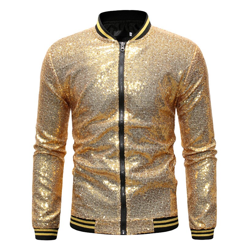 Shiny Sequin Long Sleeve Unisex Zipper Bomber Jacket