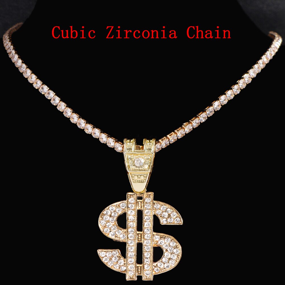 Dollar Sign Pendant Necklace 13mm Cuban Link Chain Necklace