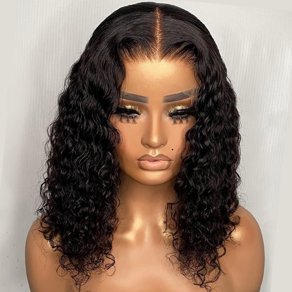 Brazilian Deep Wave Frontal Wig Human Hair Jerry Curl Bob Pre-Plucked Wigs