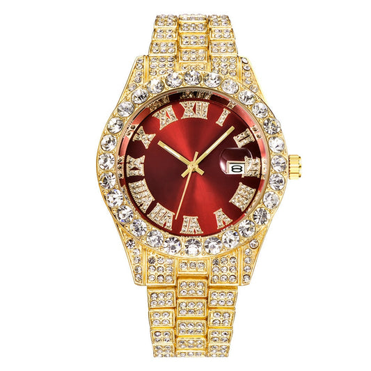 Colored Iced Out Full Diamond Around Luxury Quartz Men's Watches Silve