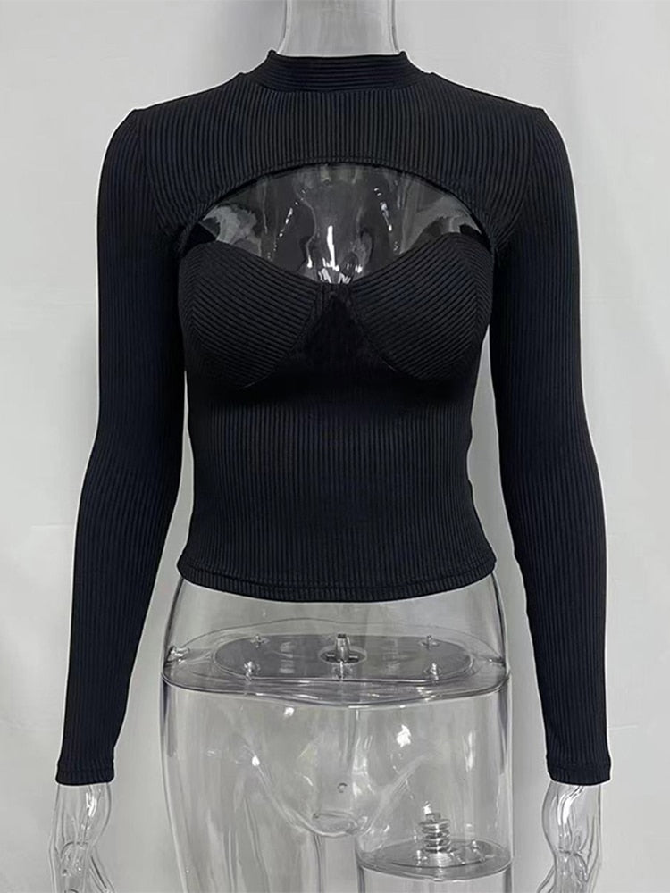 Round Neck Skinny Cut Out Crop Top