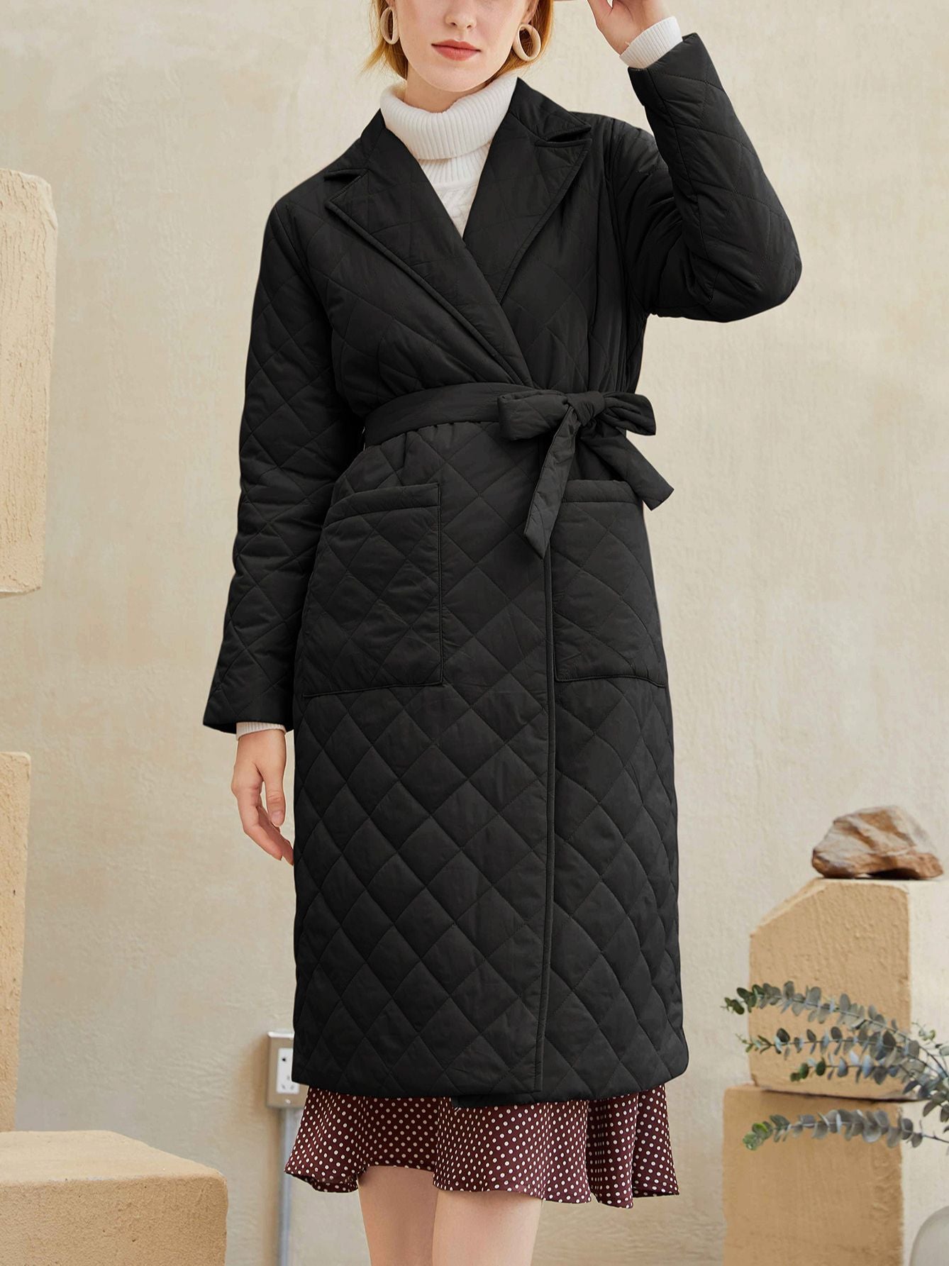 Quilted Ladies Down Trenchcoat w/ Belt