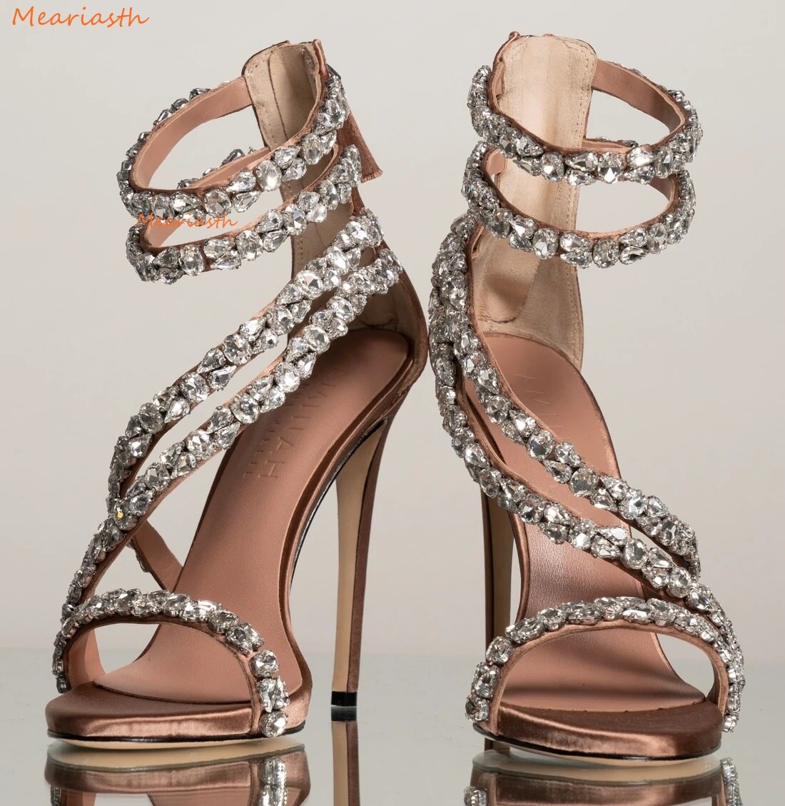 Gladiator Rhinestone Stiletto Heel Shoes Open Toe Crystal Sandal Pumps