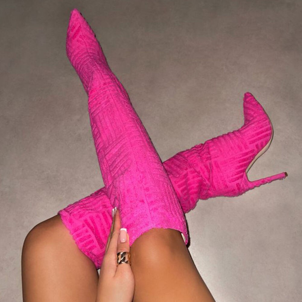 Neon Pointed Toe Stiletto Heel Knee High Women's Boots