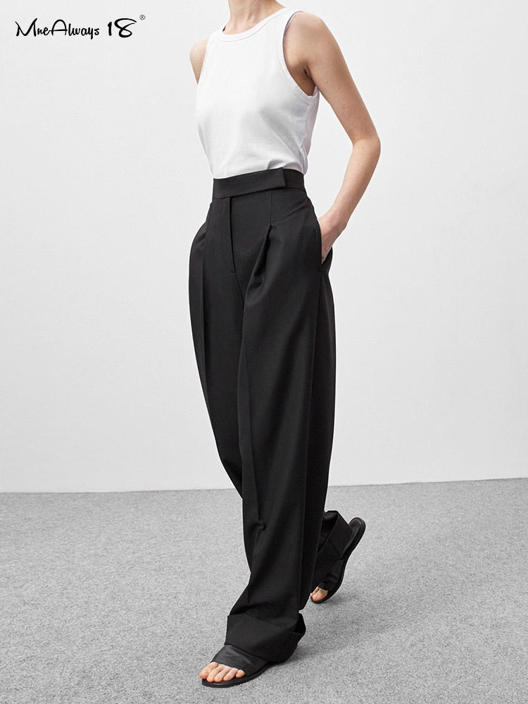 Ladies Office Trousers Women High Waist Pants Pleated Wide Leg Slacks