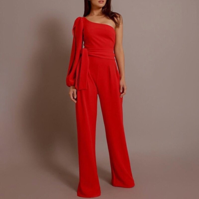 Turtleneck/Asymmetrical Wide Leg Long Sleeve/One Sleeve Jumpsuits