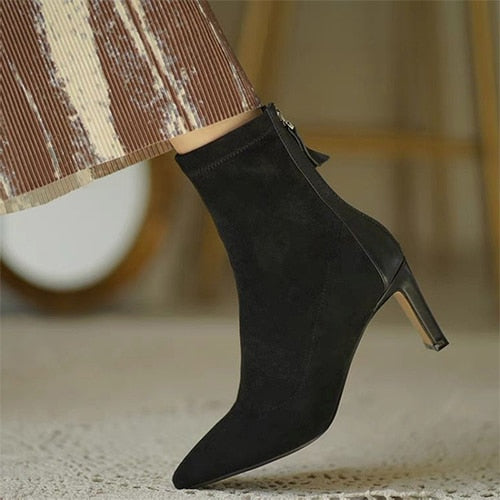 Women's Over The Knee Zip Thin Heel Pointed Toe Boots