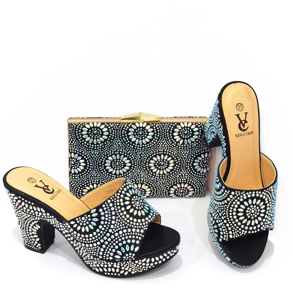 African Print Open Toe Slip On Platform Heel Sandals + Matching Clutch Purse Shoe & Purse Set