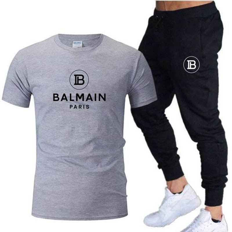 Men's Balmain Cotton T-shirt + Jogging Pants 2-Piece Set